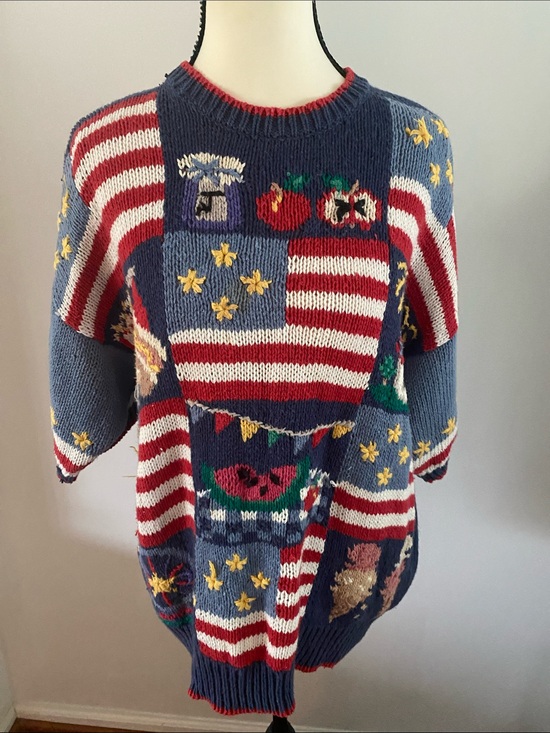 Northern Isles Sweaters - Northern Isles XL knitted by hand 4th of July sweater